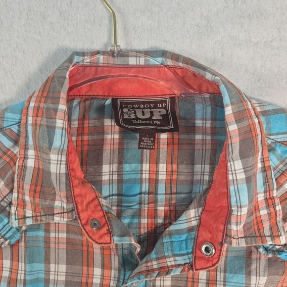 Cowboy Up Snap Front Long Sleeve Western Shirt Men's L Orange Plaid Rodeo Cowboy - Picture 4 of 10